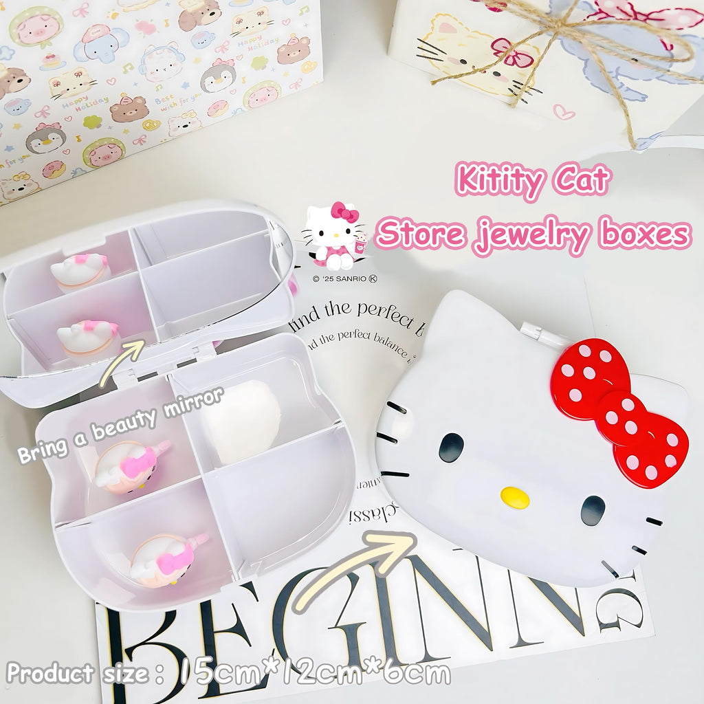 FUAN Kitty jewelry Box Cute Jewelry Anime Kitty Portable Travel Jewelry Case Cartoon Kawaii Jewelry Box For Women Jewelry Charms Kids Jewelry Box Anime Cat Jewelry Case With Mirror