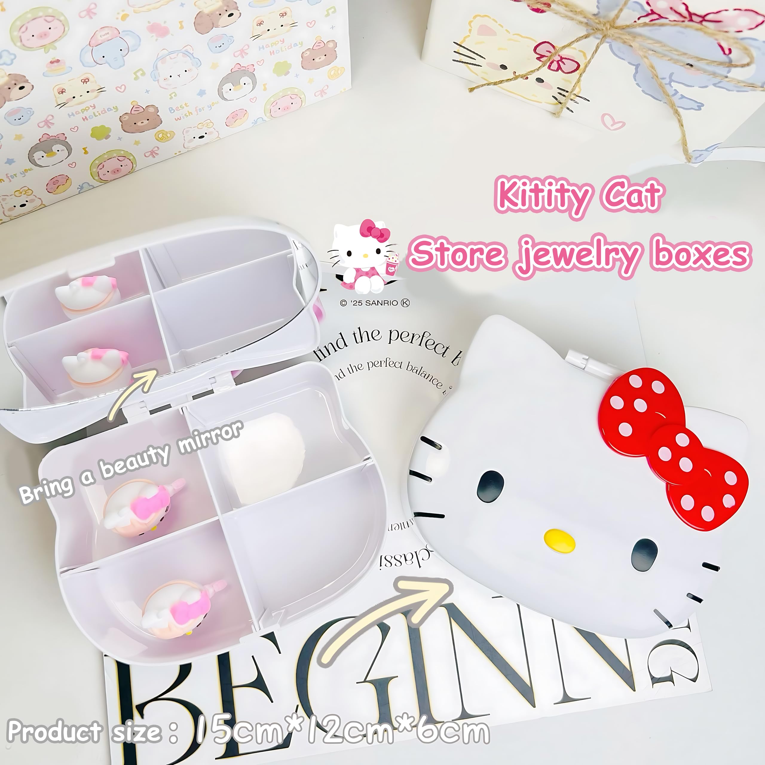 FUAN Kitty jewelry Box Cute Jewelry Anime Kitty Portable Travel Jewelry Case Cartoon Kawaii Jewelry Box For Women Jewelry Charms Kids Jewelry Box Anime Cat Jewelry Case With Mirror