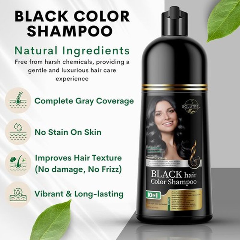 Regine Switzerland Black Hair Dye Shampoo - Ammonia-Free Gray Coverage in Minutes - 10-in-1 Herbal Formula for All