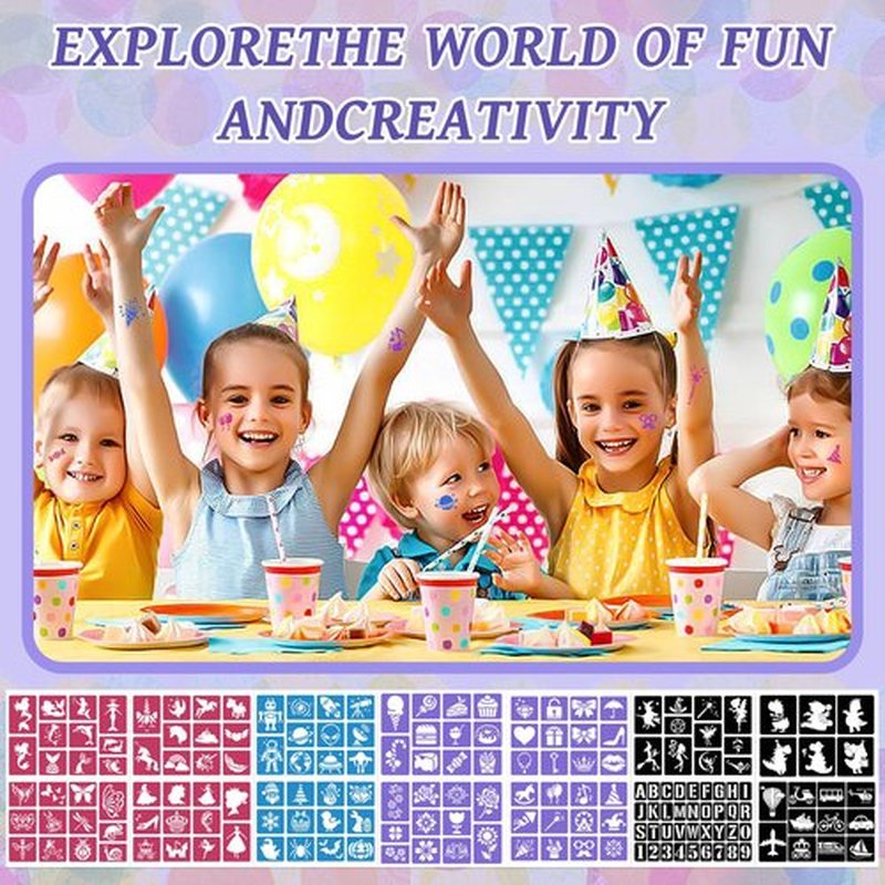 Temporary Glitter Tattoos Kit for Kids,48 Glitter Colors, 178 Stencils,4 Glue,5 Brushes,Adults and Kids Arts Glitter Kit,Wonderful Holiday Gifts for Girls & Boys.