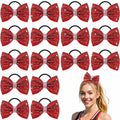 VOBOBE 16PCS Glitter Cheer Hair Bows for Cheerleading, Red Sparkle Rhinestone Cheer Bow with Ponytail Holder Elastic Hair Ties for Teen Girls Cheerleader (Red)