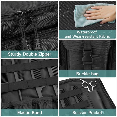LASUK Barber Hairdresser Bag Supplies Bag with Adjustable Dividers, Barber Tools Storage Hair Clipper Case Organizer for Scissors Clippers Trimmers & Haircut Kits, Barber Travel Case