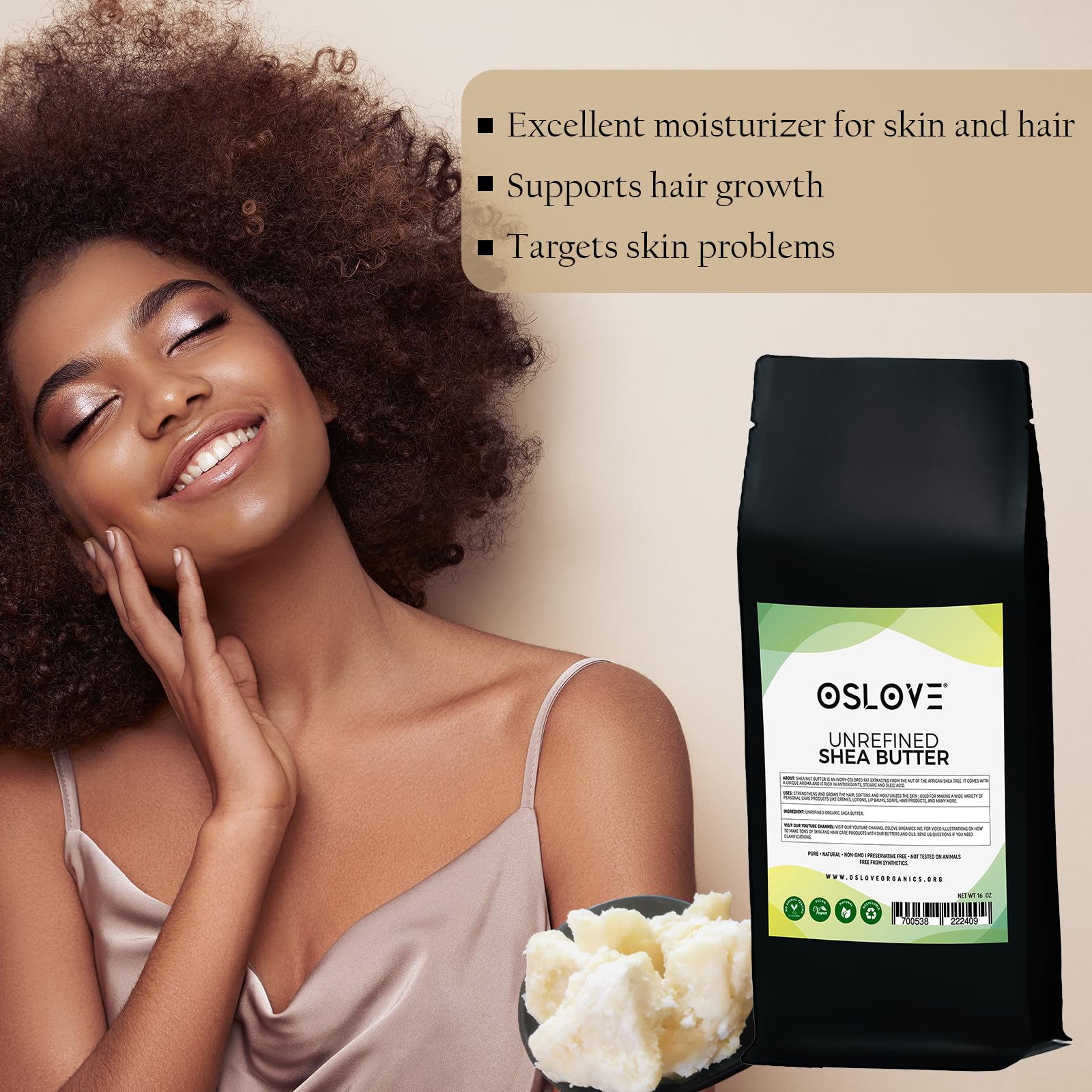 Oslove Organics Organic Unrefined Shea Butter 1 LB Unrefined, African,100% Pure, Non-GMO, Fresh and Creamy | Use for Body/Hair moisturizing butters, Lip balms, soap base, salves and deodorants