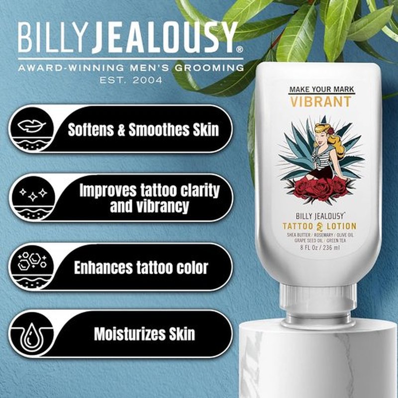 Billy Jealousy Tattoo Lotion - Nourishing Aftercare with Shea Butter & Green Tea Extract for All Skin Types