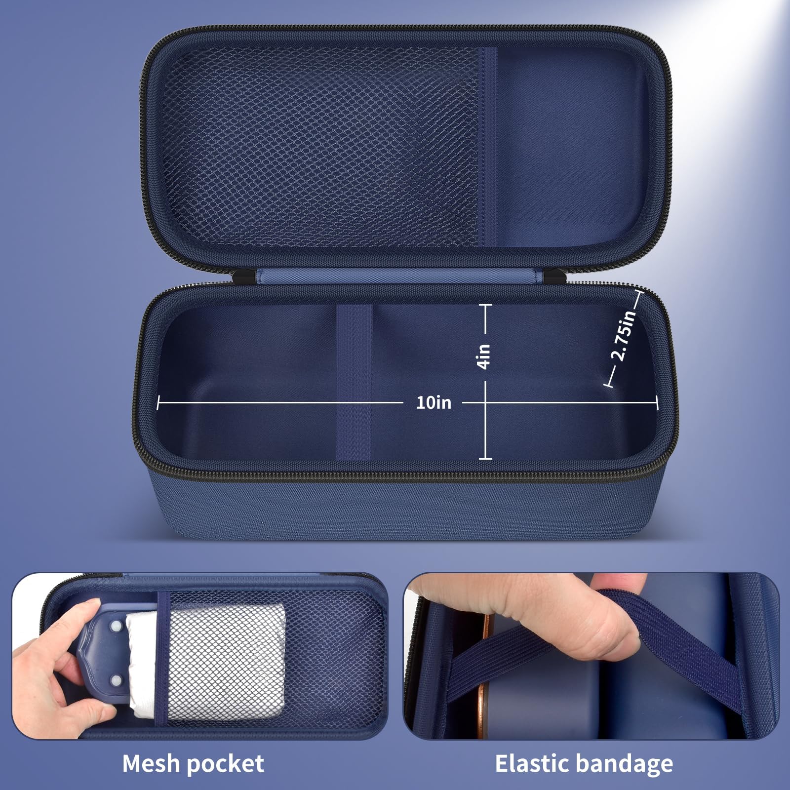 GWCASE Travel Steamer and Iron Carrying Case, Fits for DRFLASH/for Nesugar and Most Portable 2-in-1 Models Up to 10"x4"x2.75", Mesh Pocket for Accessories, Home & Travel Use (Blue-Case Only)