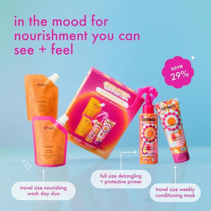 Amika Nourishment-ality Nourishing Routine Set - TSA Travel Approved Gift Set for Soft Hair