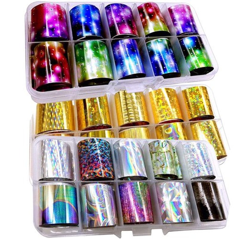 30 Sheet Holographic Transfer Nail Foil Stickers Starry Sky Nail Art Foils Sticker Wraps Metallic Gold Silver Laser Transfer Nail Decals for Manicure Design Decor(Holographic Starry)