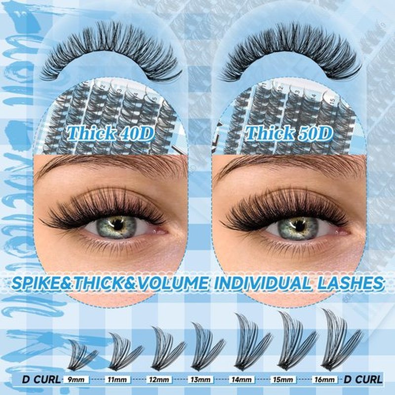 Lash Extension Kit 280Pcs Lash Clusters 40D+50D Eyelash Clusters Kit Individual Lashes With Lash Bond and Seal Tweezers For DIY Lashes (40D+50D,9-16mm)