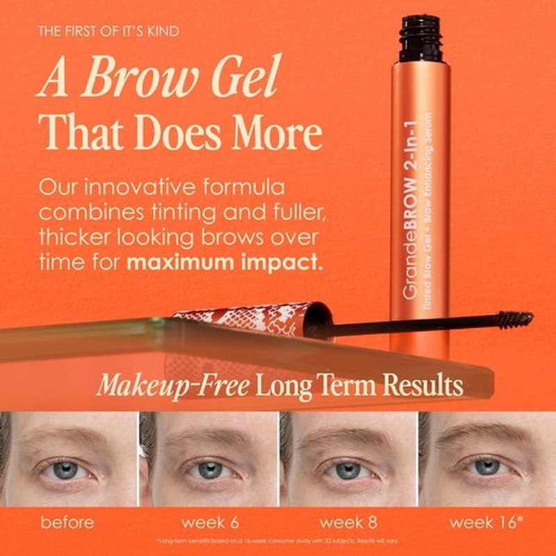 Grande Cosmetics GrandeBROW Tinted Brow Gel & Enhancing Serum - Thicker, Darker Eyebrows, Taupe (0.12 fl oz)