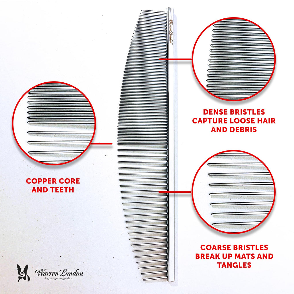 Warren London Copper Crescent Comb 6.5 Inch – Professional Dog Grooming Detail Comb with Curved Teeth – For Face, Legs, Tail, Ears, Paws, Mats, Tangles & Finishing – For Groomers & Pet Owners