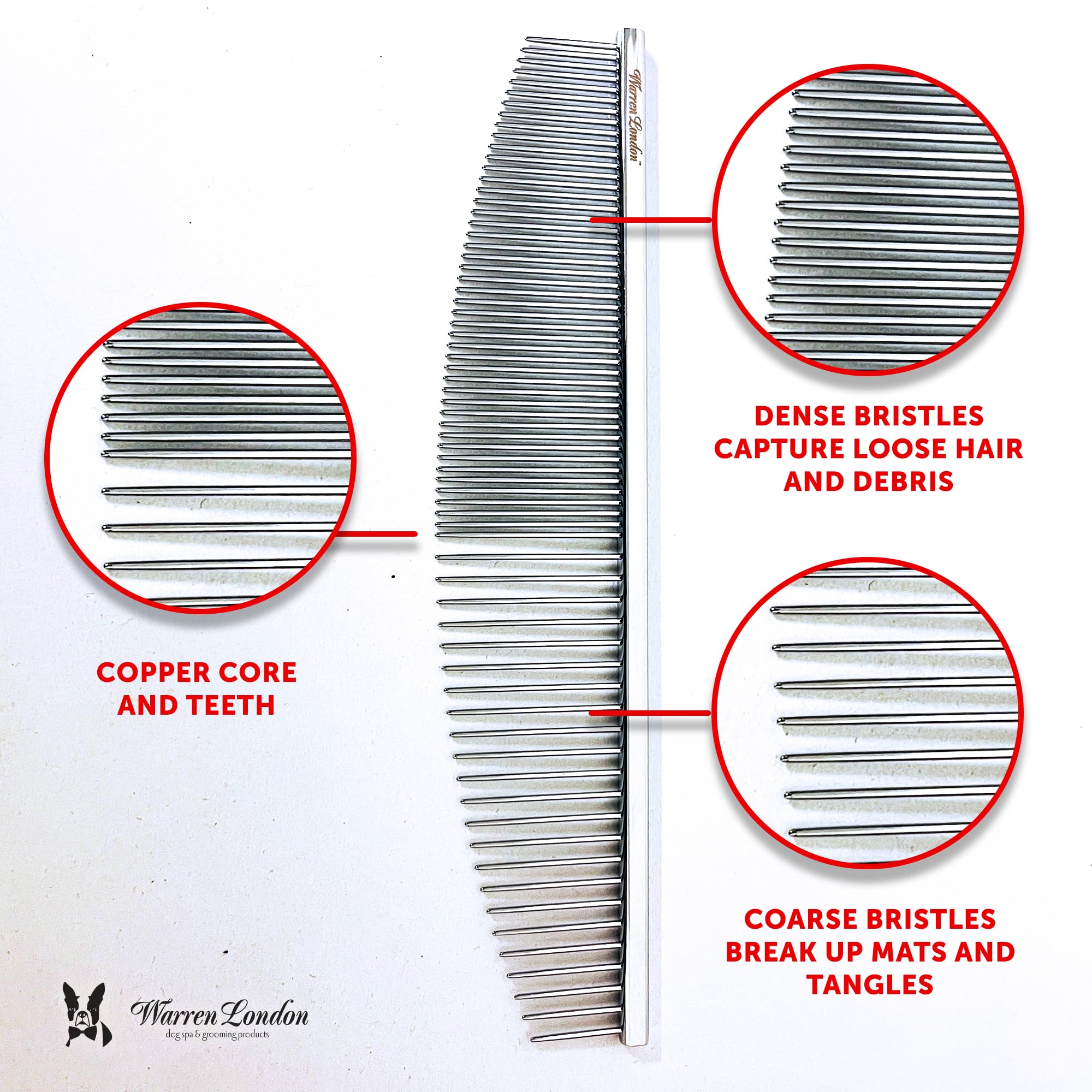 Warren London Copper Crescent Comb 6.5 Inch – Professional Dog Grooming Detail Comb with Curved Teeth – For Face, Legs, Tail, Ears, Paws, Mats, Tangles & Finishing – For Groomers & Pet Owners