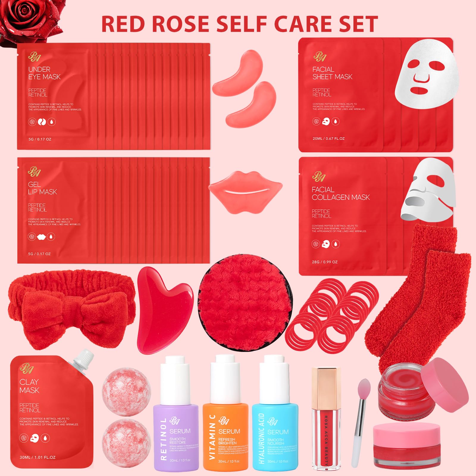 55 Pcs Mothers Day Gift for Mom, Rose Face Sheet Mask Gift Set for Women, Skin Care Set, Bath & Body Spa Basket Gift Set, Face Sheet Mask, Christmas, Birthday, Baby Shower, Anniversary
