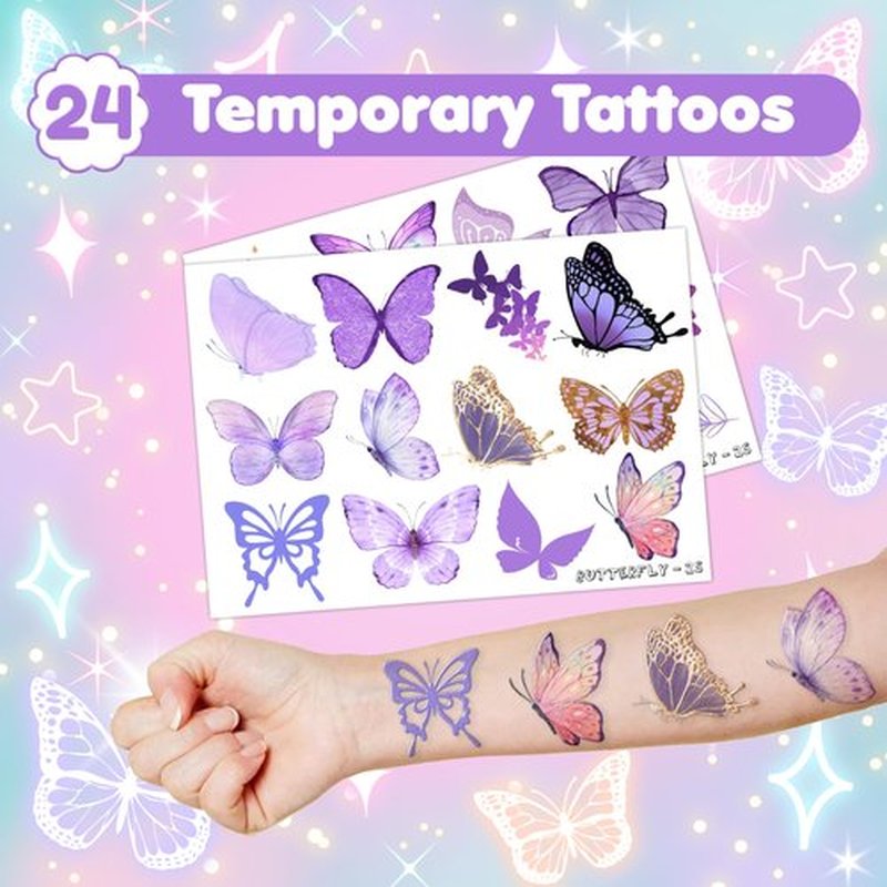 48 PCS Butterfly Party Set: 24 PCS Temporary Tattoos & 24 PCS Slap Bracelets - Cute Butterfly-Themed Gifts for Kids, Girls, Boys - Birthday Parties, Baby Showers, Classroom Rewards, Party Decorations