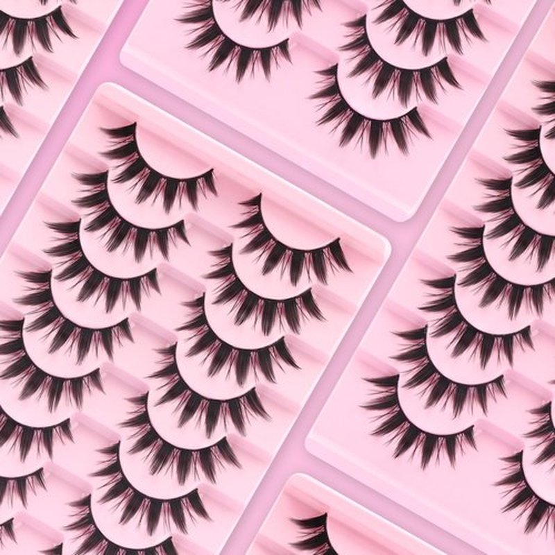 Ahrikiss Lashes Spiky Manga Lashes Anime False Eyelashes 8 Pairs Faux Mink Lashes Kit with Lash Glue and Lash Tweezers Cosplay Thick Fake Eyelashes Soft Wispy Strip Lashes (Doll Kit)