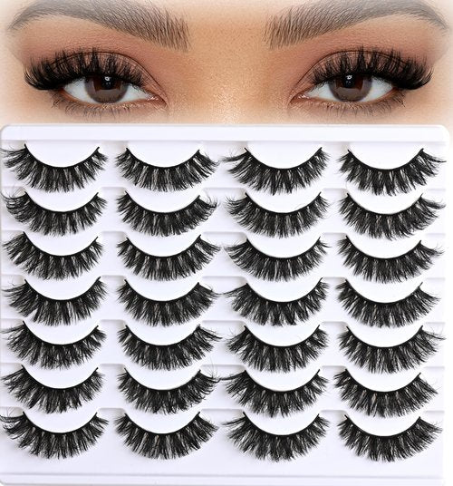 APCYUST Lashes Volume Mink Eyelashes 14 Pairs Cateye Lash Strips Wispy Cat Eye Lashes Natural Look Short Thick Fluffy False Strip Eyelash Full Small Fake Lashes Pack Black Pestañas Postizas for Women