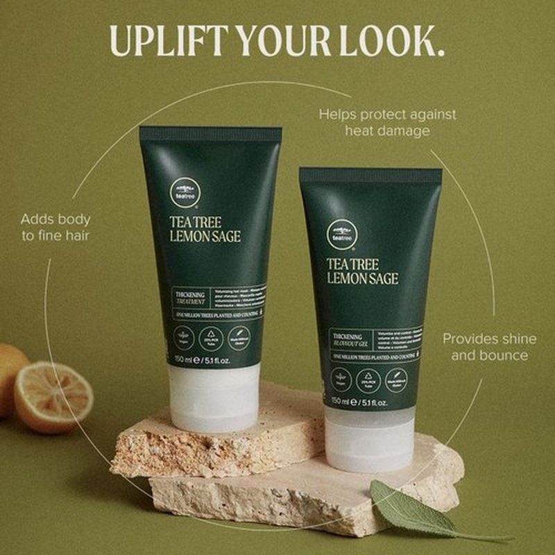 Tea Tree Lemon Sage Thickening Blowout Gel - Volumizing Hair Gel for Fine Hair, 5.1 fl. oz