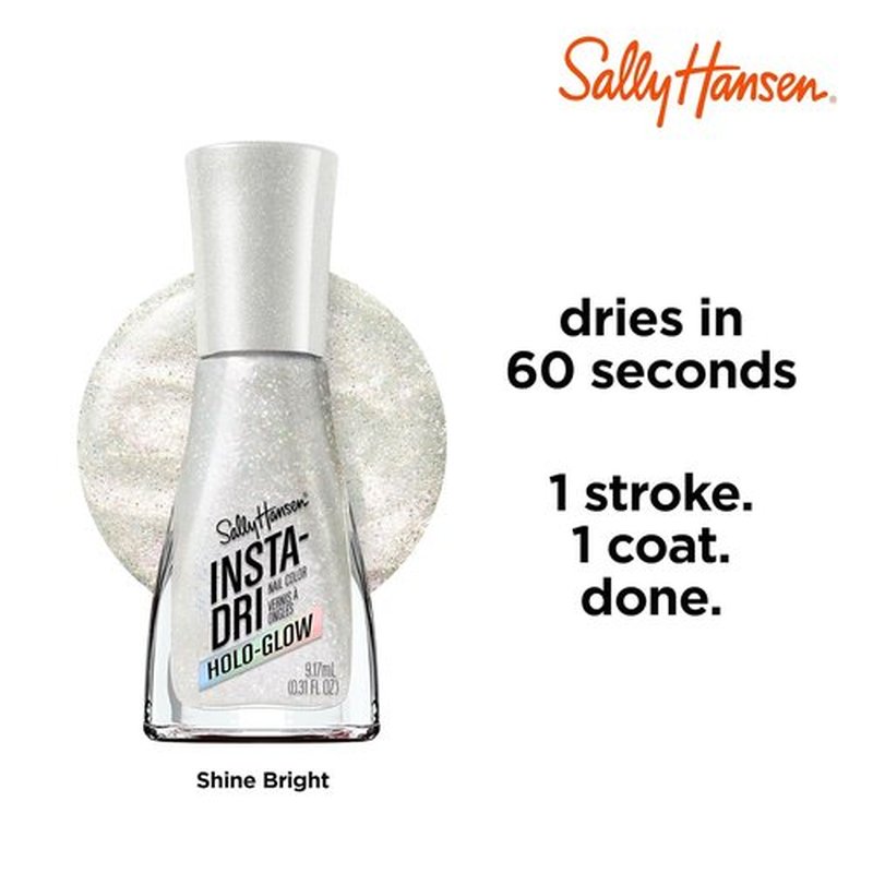 Sally Hansen Insta-Dri Holo-Glow Nail Polish - Quick Dry, Streak-Free Shine | Holographic Light Grey | 101 Shine Bright