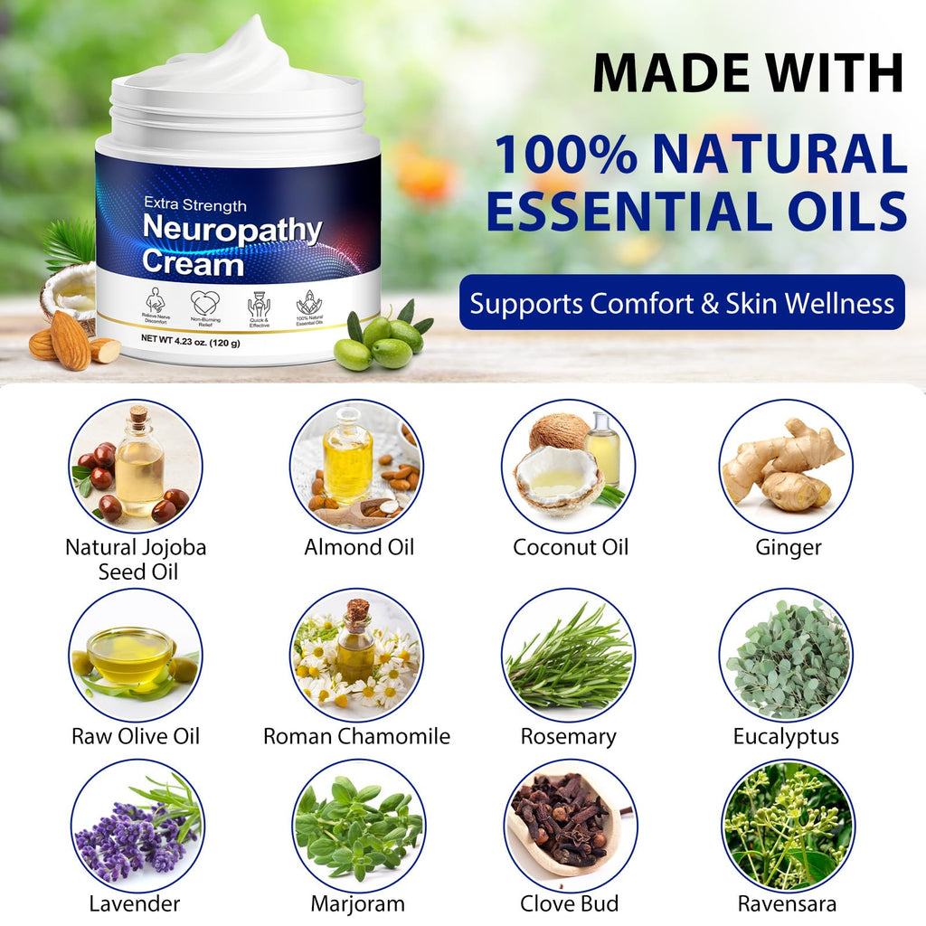 ISUNRISE Neuropathy Nerve Relief Cream - Maximum Strength Soothing for Feet, Hands, Legs, Toes, Back Discomfort - Fast Absorbing Gel Moisturizing Cream, Non-Greasy - 4.23 oz
