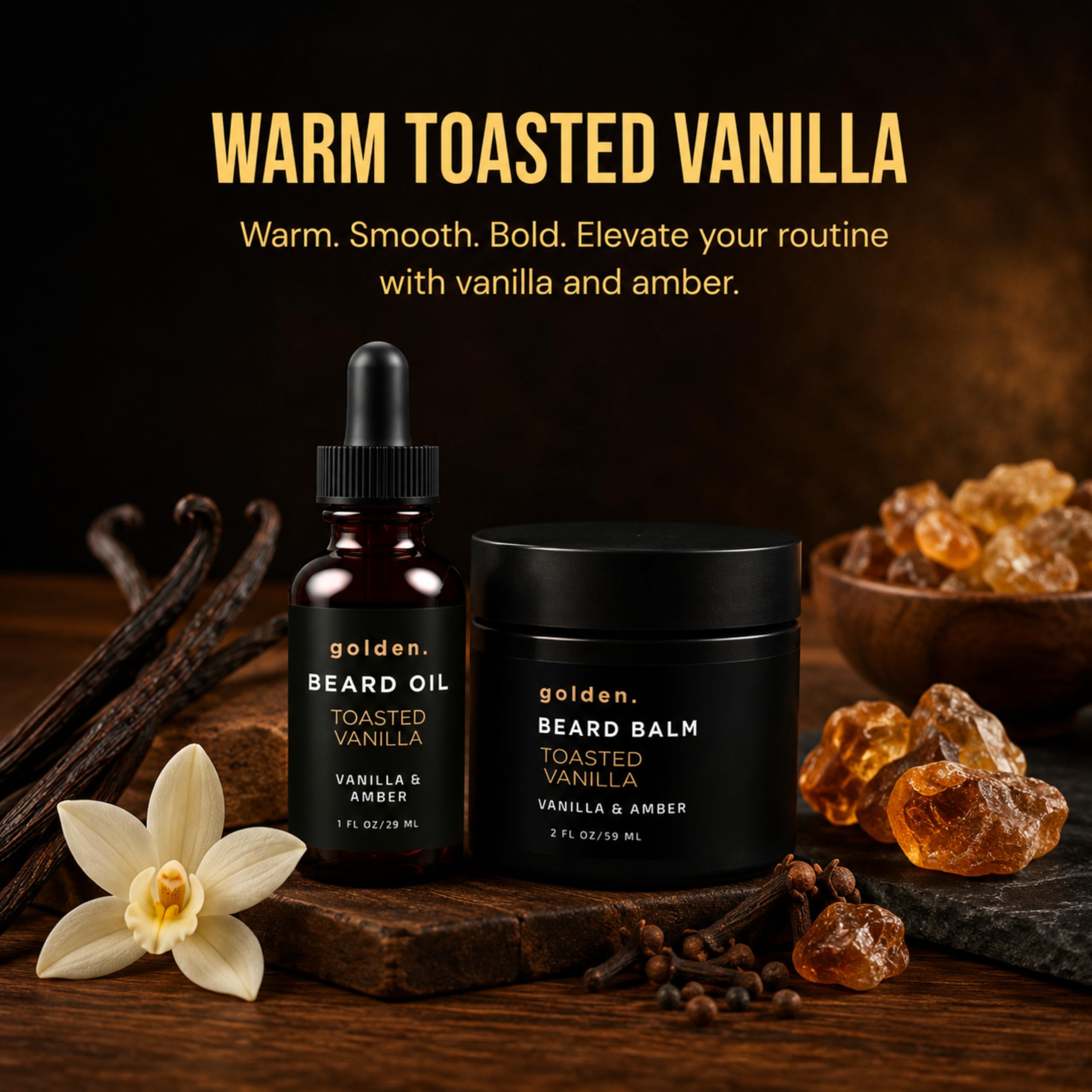 Golden Grooming Beard Balm - Tames Flyaways & Promotes Thicker Growth - Natural Styling Wax with Shea & Mango Butter - Relieves Beard Itch & Dandruff - Toasted Vanilla, 2oz