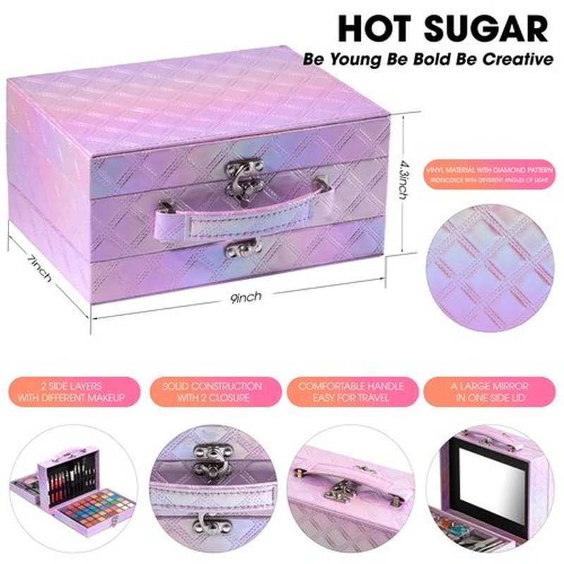 Hot Sugar Makeup Kit for Girls 13-15, Birthday Christmas Makeup Gift Set for Teens 16-18, All in One Beginner Makeup Kit for Women Full Kit (Purple Diamond)