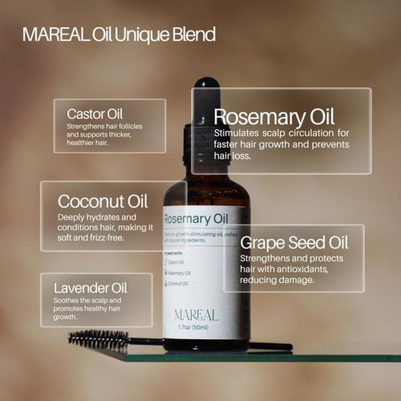 MAREAL | Pure Rosemary Oil for Hair Growth & Scalp Health | Infused with Castor & Coconut Oil | Hair Thickening & Regrowth Treatment for Women & Men | 100% Natural | Up to 2-Month Supply | 1.7 fl oz
