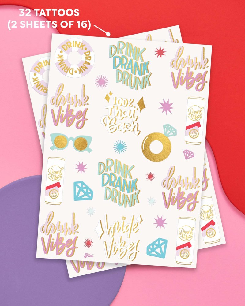 xo, Fetti Bride Vibes Bachelorette Tattoos - 32 Glitter Styles | Bach Party Decoration, Bridesmaid Favor, Bride to Be Gift + Bridal Shower Supplies
