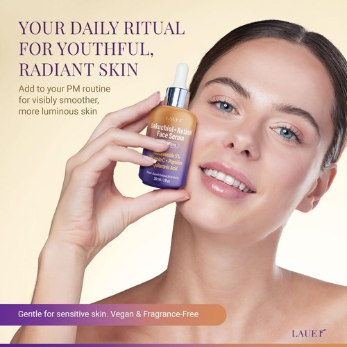 Bakuchiol Retinol Serum for Face with Vitamin C Hyaluronic Acid & Niacinamide Anti-Aging Plant-Based Serum Reduces Wrinkles Firms & Smooths Skin Vegan Fragrance-Free1 fl oz
