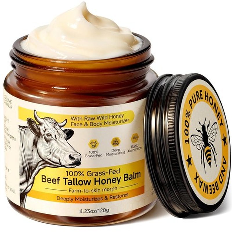 Beef Tallow | 100% Grass-Fed Face Moisturizer & Whipped Honey Balm Cream - Unscented 4.2 OZ