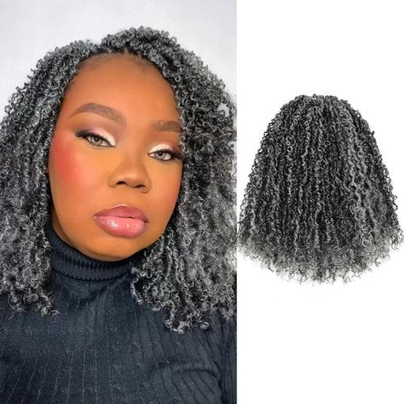 Pelokaa Yanky Twist Crochet Hair - 10 Inch 8 Packs (240 Strands) Gray Micro Salt and Pepper Braids Fluffy Spring Passion Micro Mini Twist, Pre-Looped Short Curly Crochet Hair (10 Inch, F1B/Gray-8P)