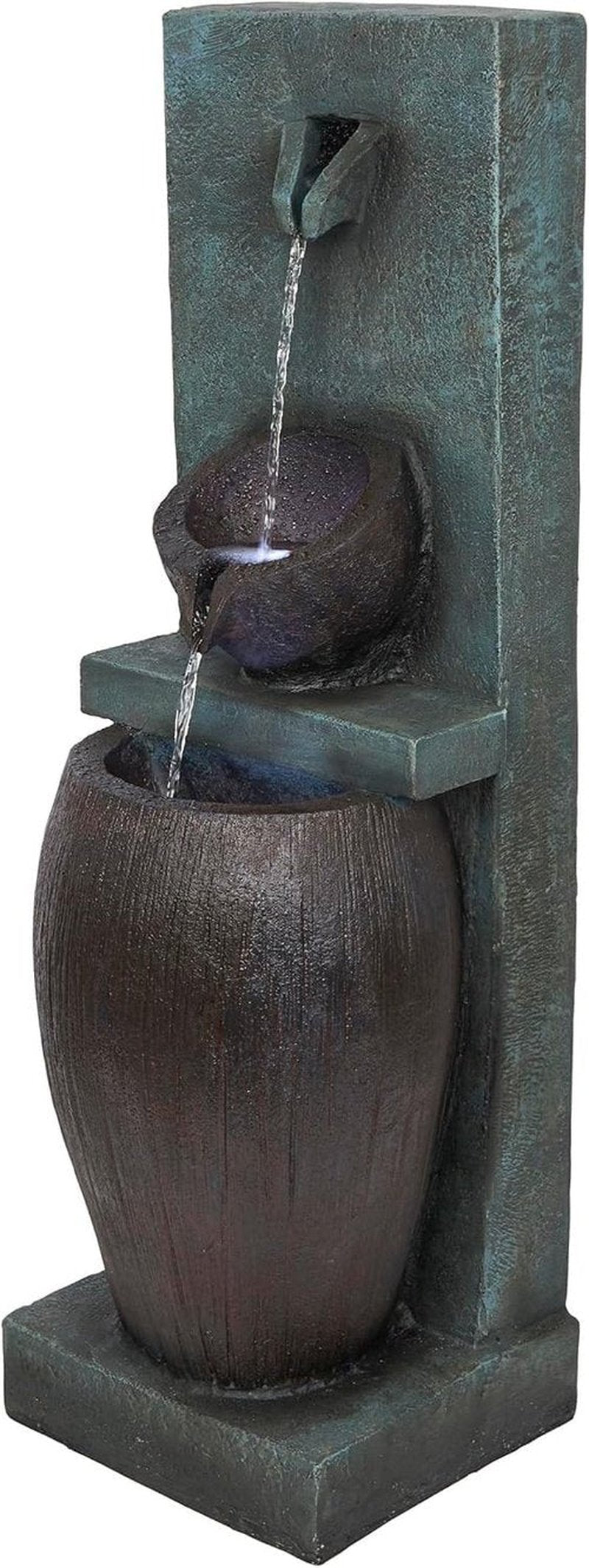 Alpine Corporation 32" 3-Tier Jar Fountain - Elegant LED Outdoor Water Feature for Garden & Patio