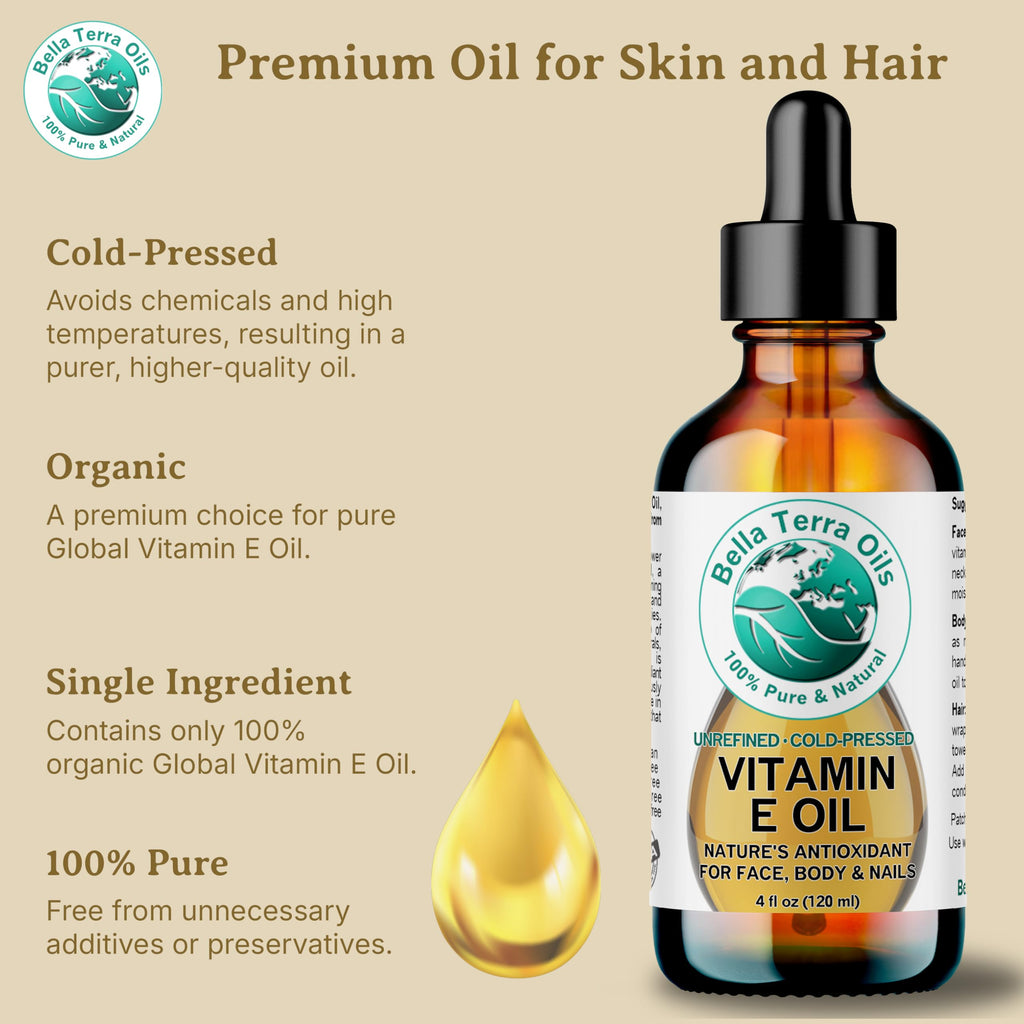 Bella Terra Oils Pure Vitamin E Oil, All Natural, d-Alpha Tocopherol – 1 Gallon, Derived from Wheat Germ, Supports Skin & Hair Health