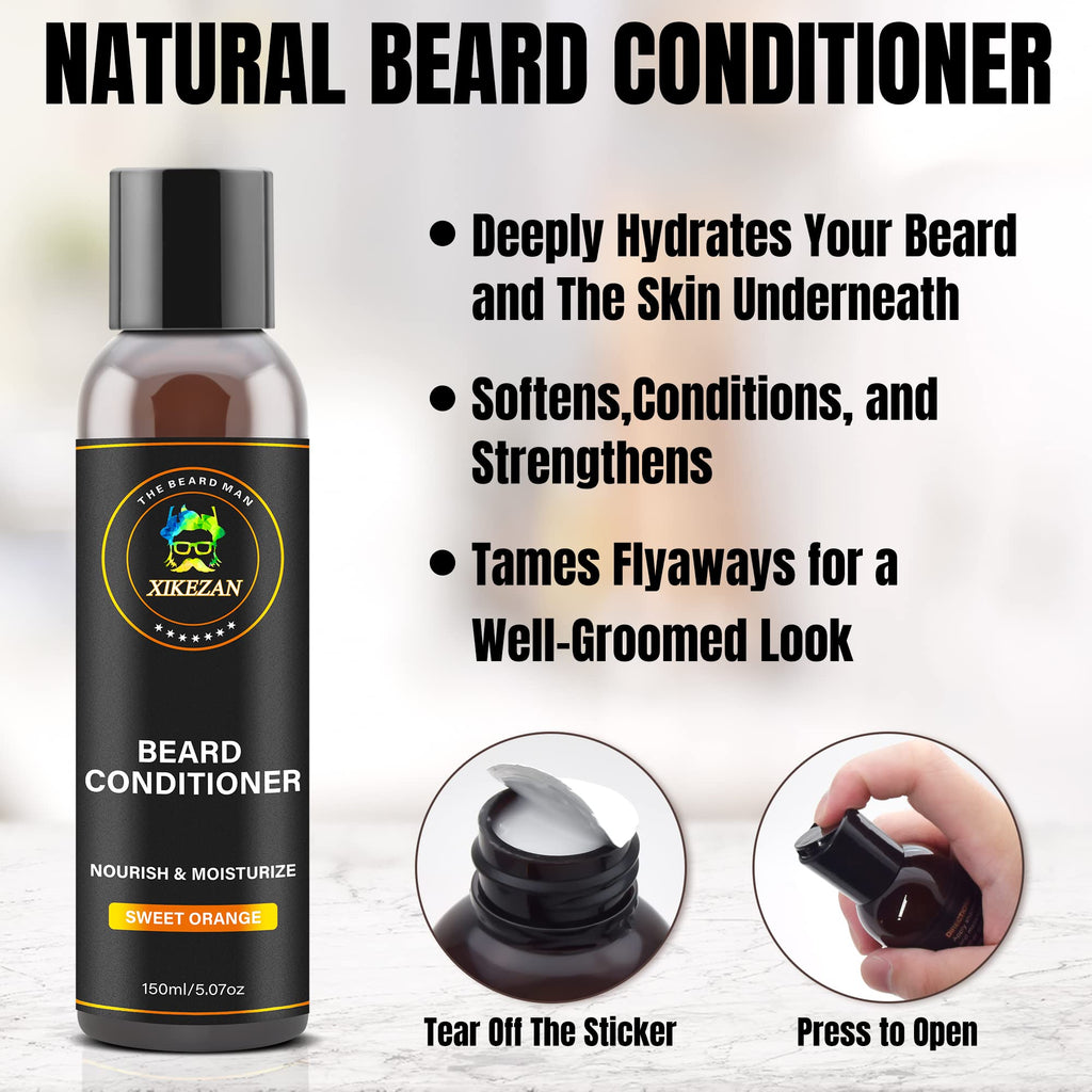 XIKEZAN Beard Wash & Beard Conditioner Natural Softener Set w/Argan & Jojoba Oils Smooths & Strengthens Christmas Stocking Stuffers Father Day Gifts for Men Him Dad Boyfriend Husband
