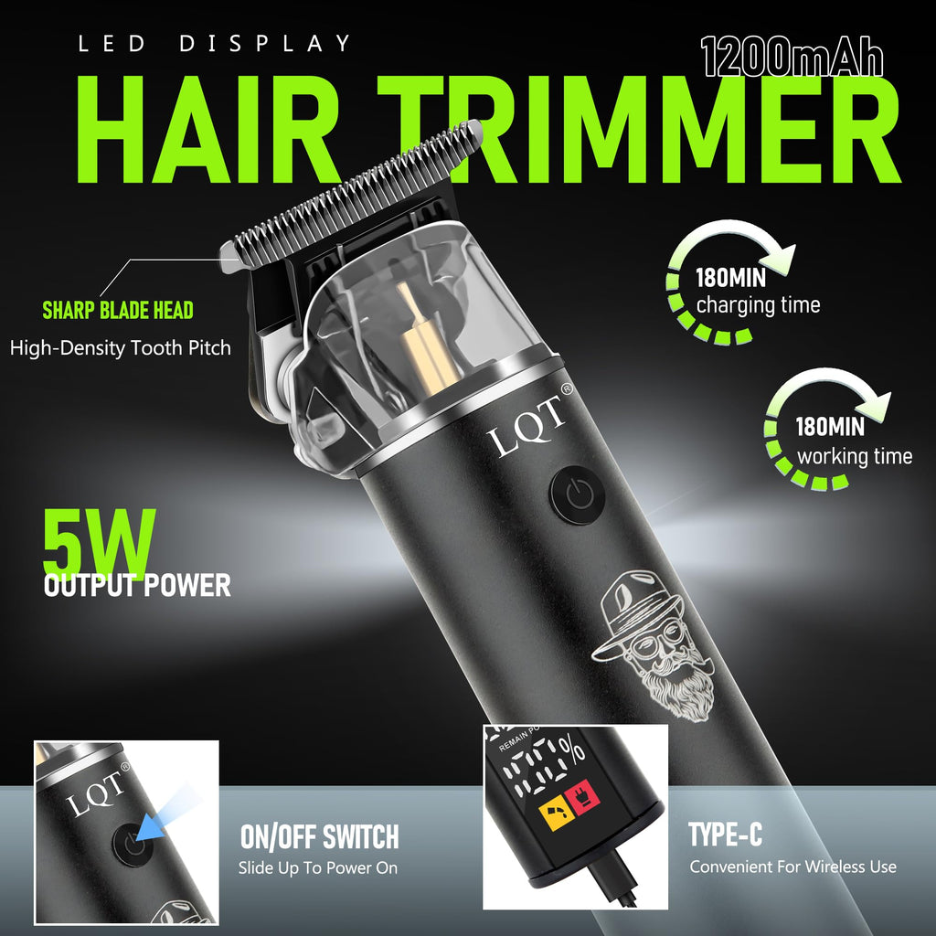 LQT Rechargeable Beard Trimmer kit for Mustaches, Nose Hair, and Light Detailing and Grooming with Bonus Wet/Dry Battery Nose Trimmer