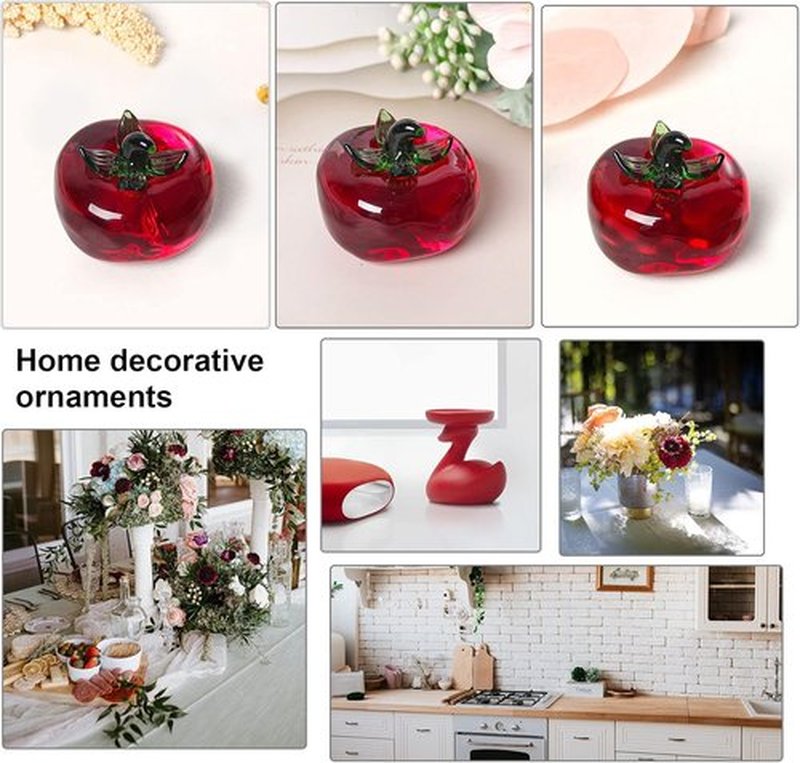LONGWIN Glass Mini Tomato Figurines - Collectible Crystal Fruit Decor for Tabletop Centerpiece