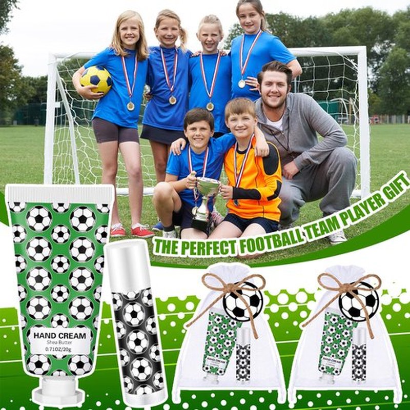 Heigble 36 Sets Soccer Lip Balm Hand Cream Set soccer Party Favors, Include 36 Lip Balm 36 Moisturizing Hand Cream 36 Bags 36 Cards and Ropes for Soccer Accessories Gifts
