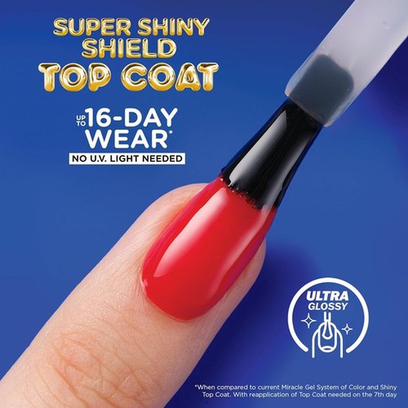 Sally Hansen Miracle Gel Nail Polish - Super Shiny Shield Top Coat | Long-Lasting, Gel-Like Finish, No UV Light Needed | Sheer Glossy