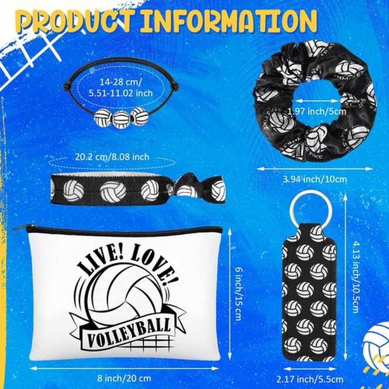Dansydaisy 96 Pcs Volleyball Party Favors Include 12 Volleyball Cosmetic Bag 12 Drawstring Backpack 12 Hair Scrunchies 12 Hair Ties 12 Bracelets 12 Compact Mirror 12 Keychain 12 Lipstick Holder