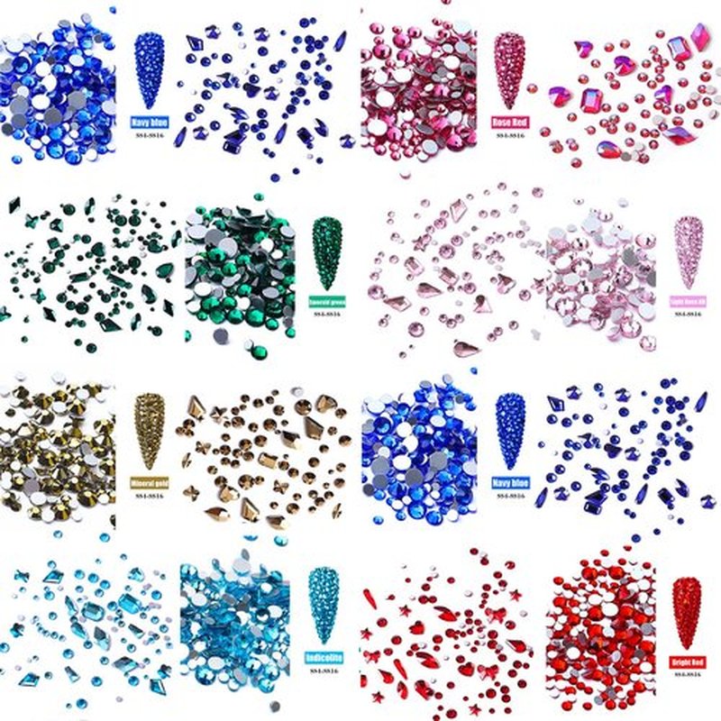 JERCLITY 8 Boxes Green Blue Gold Rose AB Lake Blue Montana Red Pink Nail Rhinestones for Nails Multi Shaped Sized Nail Crystals Gems Stones Rhinestones for Nail DIY Crafts Clothes Shoes Jewelry