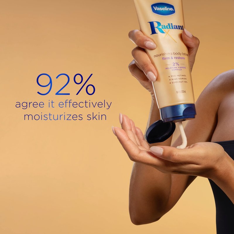 Vaseline Radiant X Firm & Restore with Pro-Retinol, Niacinamide & Coconut Oil, Nourishing Body Lotion 8 oz
