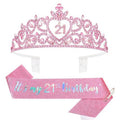 Araluky Pink 21st Birthday Decorations for Her with Happy 21st Birthday Sash for Women 21st Birthday Crown 21st Birthday Sash and Crown 21st Birthday Gifts for Her