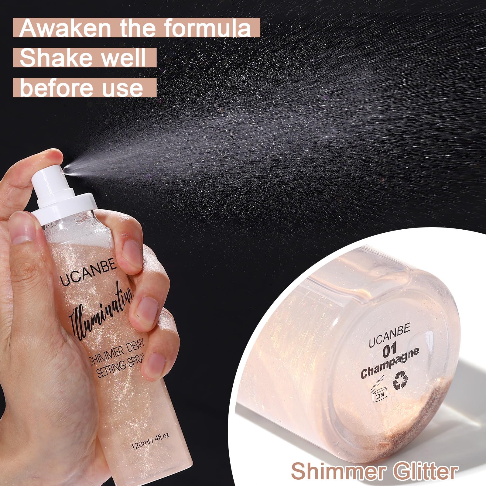 UCANBE Shimmer Dewy Setting Spray – Glowing + Makeup Setting Spray 2 in 1 Lightweight Formula for a Radiant Glow,Long-Lasting Face Mist for Face Body, 4 Fl Oz #Bubblegum