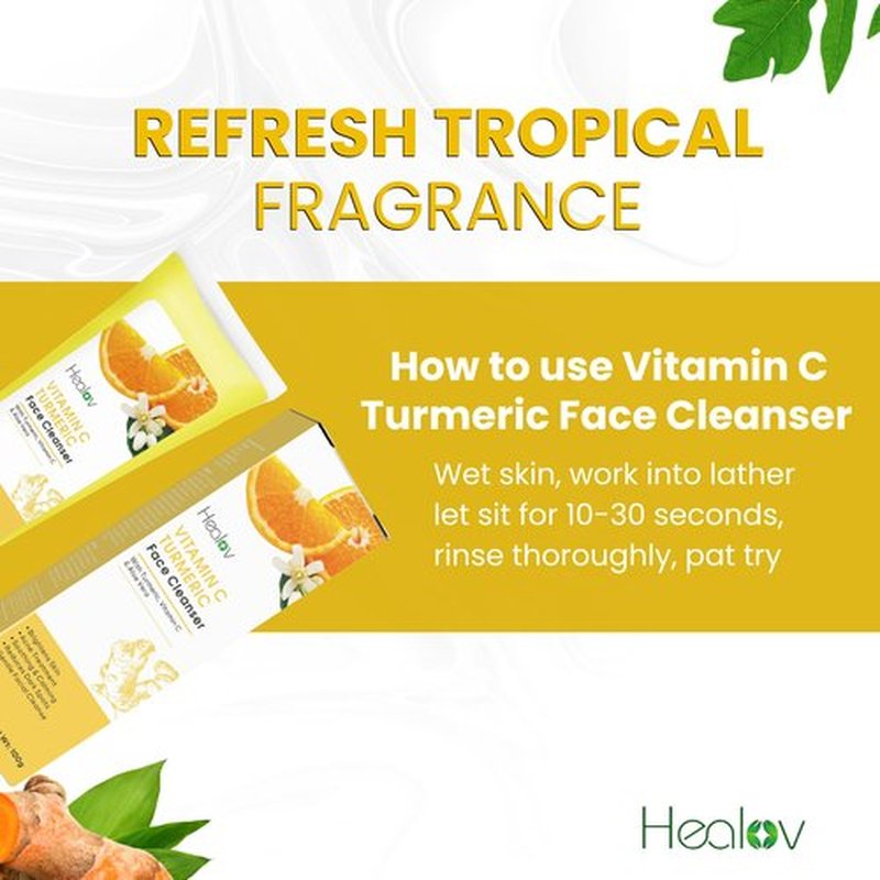Healov Turmeric Face Wash – Skin Brightening Liquid Soap for Discoloration – Natural Anti Aging Exfoliating Facial Cleanser for Spots, Acne, Sun Damage – Turmeric Soap Skincare
