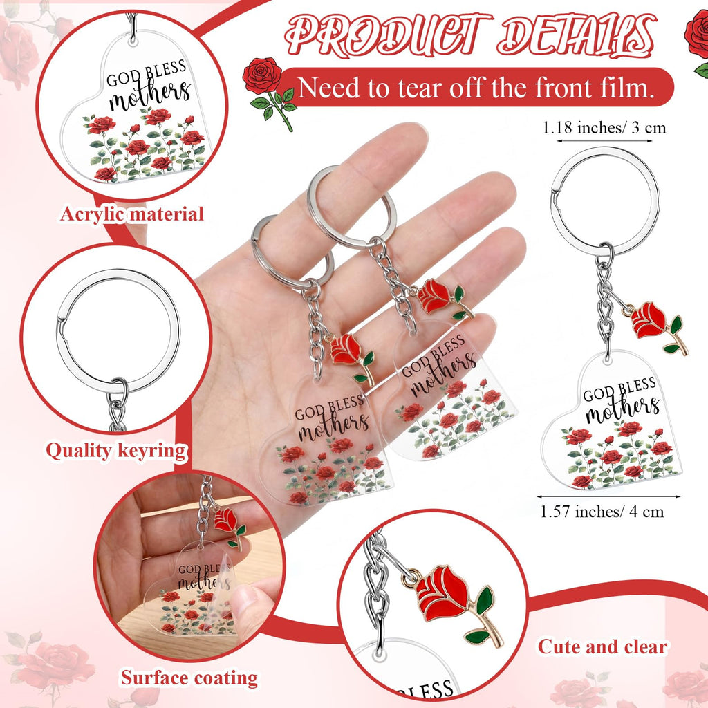 Motiskyy 18 Sets Happy Mother's Day Rose Gifts bulk Red Ballpoint Pens Heart Rose Christian Keychain with Bless Card Bag Positive Affirmative Appreciation Gift for Mom Women Birthday Office Supplies