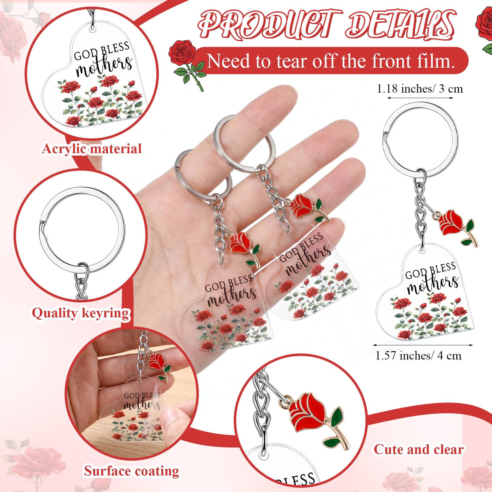 Motiskyy 18 Sets Happy Mother's Day Rose Gifts bulk Red Ballpoint Pens Heart Rose Christian Keychain with Bless Card Bag Positive Affirmative Appreciation Gift for Mom Women Birthday Office Supplies