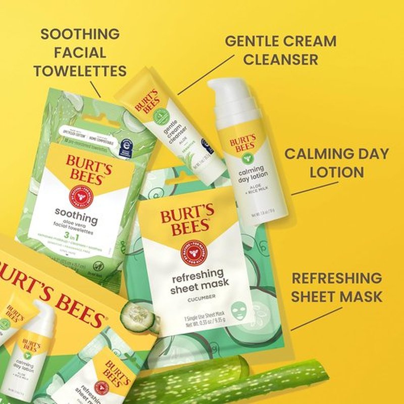 Burt's Bees Travel Size Gentle Skin Care Set - Cleanser, Towelettes, Lotion & Mask for Sensitive Skin