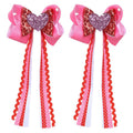 Valentine's Day Hair Bow Clips Sparkly Love Heart Glitter Hairpins Long Tails Grosgrain Ribbon Valentine Hair Accessories for Girls, Pink&Red