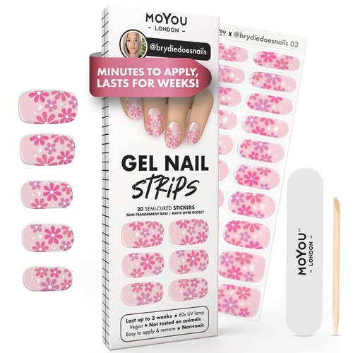 MOYOU LONDON Semi Cured Gel Nail Strips - 20 Pcs. Waterproof Gel Nail Wraps, Cures in Sunlight or UV/LED Lamp, Lasts Up to 2+ Weeks, Stretchable, Easy to Apply & Remove, Vegan & Cruelty-Free