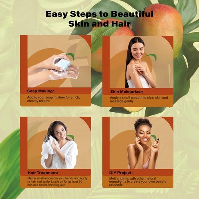 Plant Guru Raw Mango Butter 8 oz. Bar - 100% Pure Natural Unrefined - Great for Skin and Hair Growth. DIY Soap Making, Body Butter, Lotions and Creams.