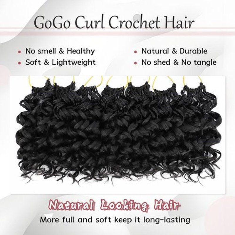 7 Packs Gogo Curl Crochet Hair for Women 8 Inch Pre-Twisted Curly Crochet Hair Pre Looped Deep Ocean Water Wave Beach Curl Crochet Braids Synthetic Braiding Hair Extensions (8 Inch, 1B)