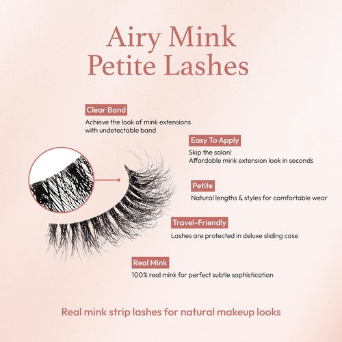 i•ENVY Airy Mink False Eyelashes, 100% Real Mink Fake Eye Lash, Lightweight Superfine Clear Band for Natural Look, Classic Styles, Easy Apply & Comfort (Morning Light)
